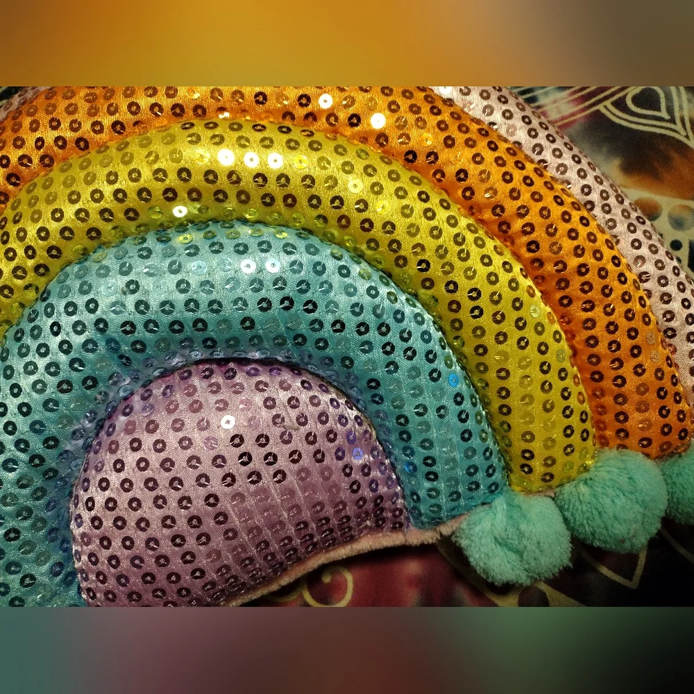 Dolls Kill Sequin Pom Pom Rainbow Pillow